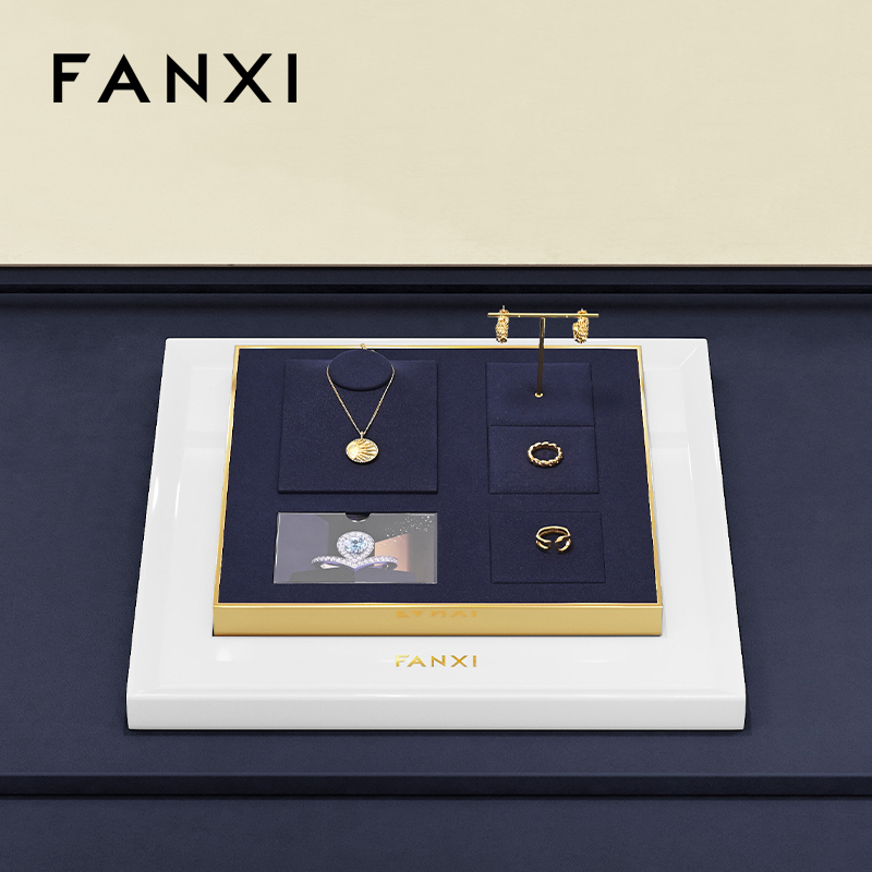 FANXI high quality Blue Microfiber custom jewelry display