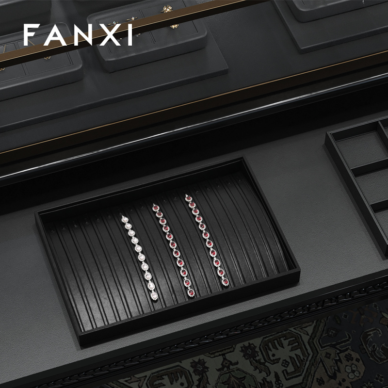 FANXI factory Black PU leather necklace jewellery display tray