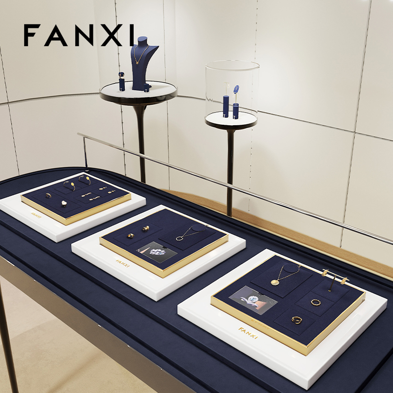 FANXI high quality Blue Microfiber custom jewelry display