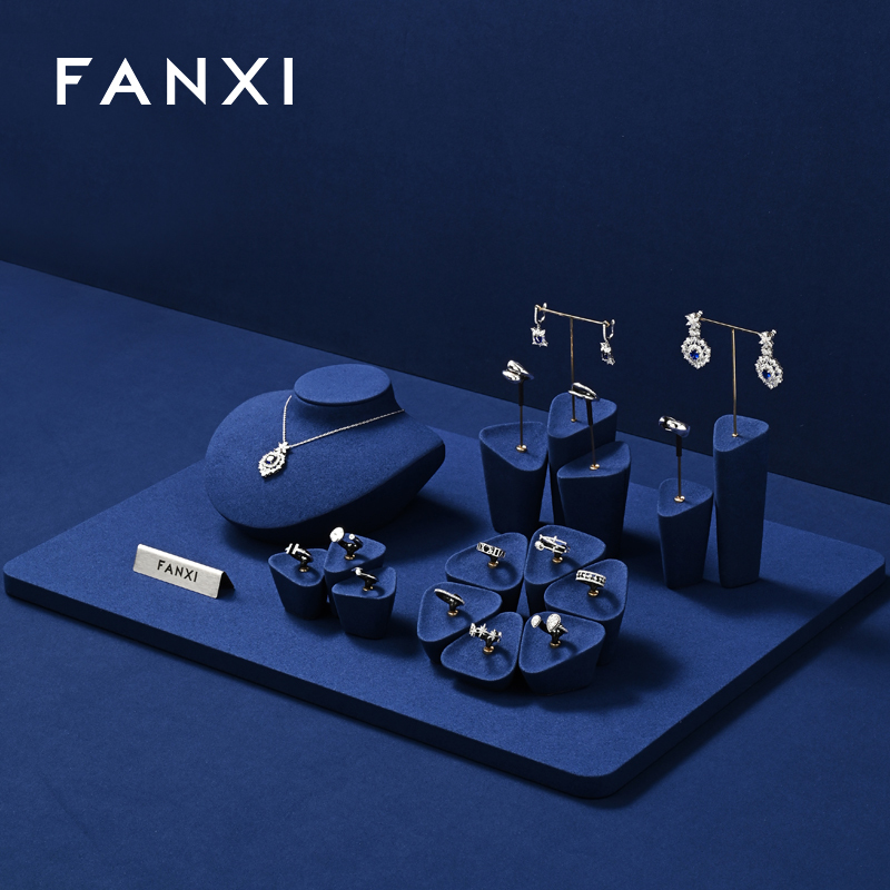 FANXI high quality Blue Microfiber jewellery ring display