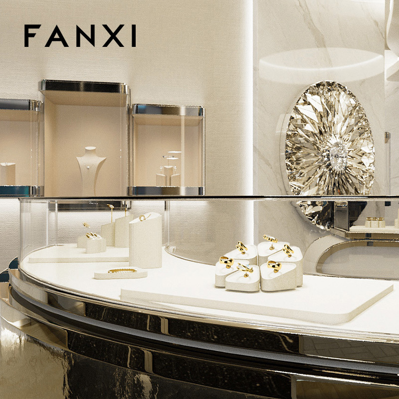 FANXI high quality Beige Microfiber ring display Jewelry set