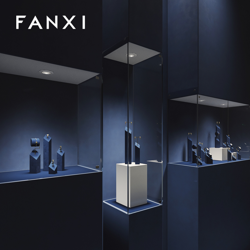 FANXI high end Blue Microfiber jewelry display stand earring