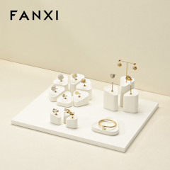 FANXI high quality Beige Microfiber ring display Jewelry set