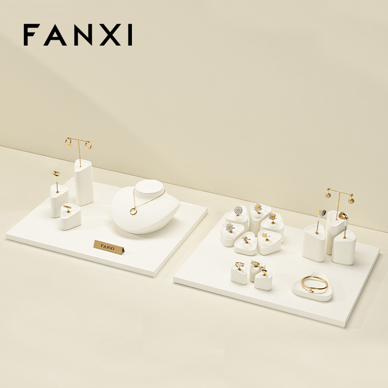 FANXI high quality Beige Microfiber ring display Jewelry set