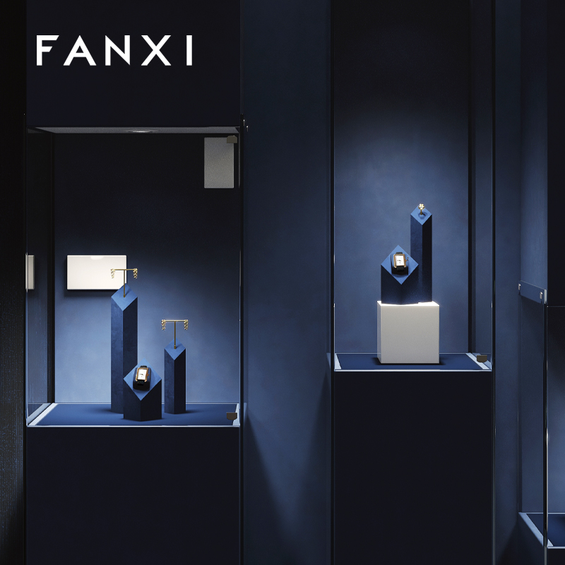 FANXI high end Blue Microfiber jewelry display stand earring