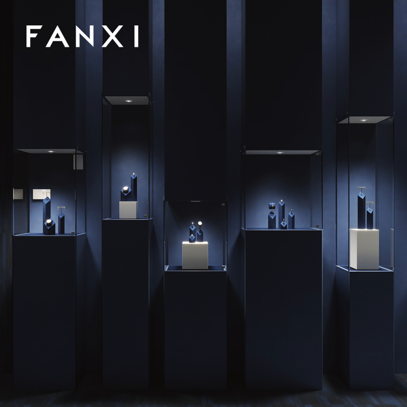 FANXI high end Blue Microfiber jewelry display stand earring