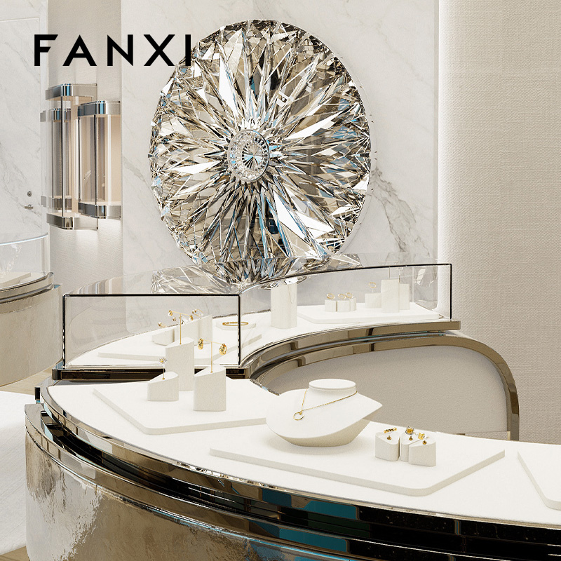 FANXI high quality Beige Microfiber ring display Jewelry set