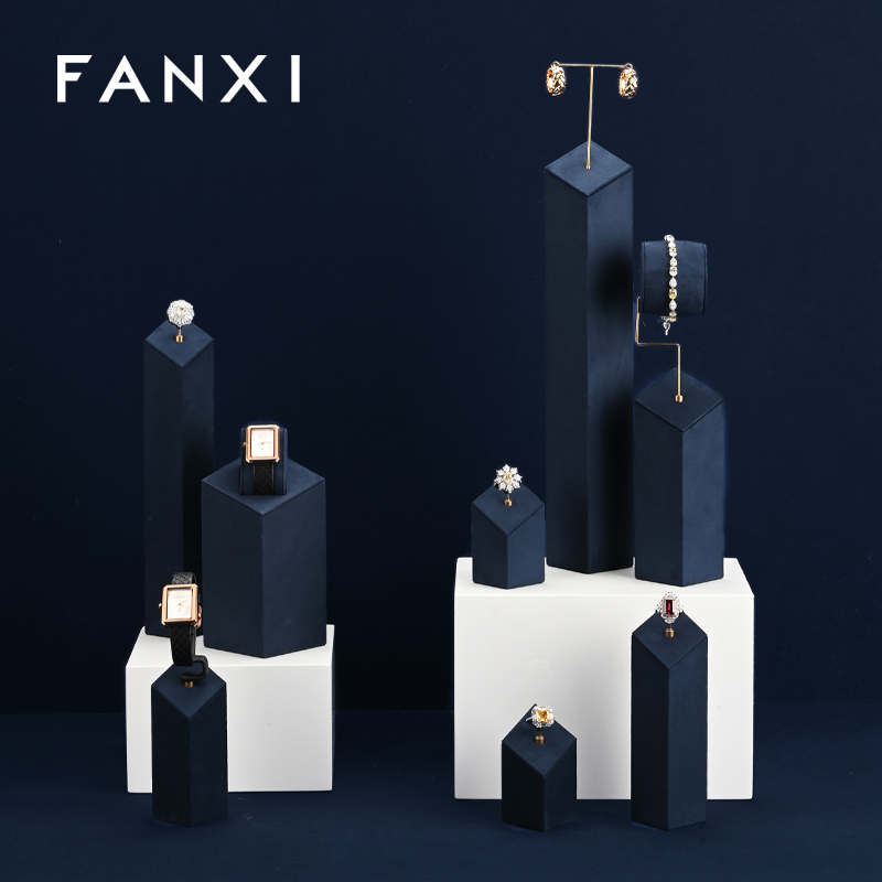 FANXI high end Blue Microfiber jewelry display stand earring