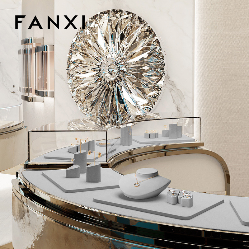 FANXI wholesale Gray Microfiber jewelry display showcase