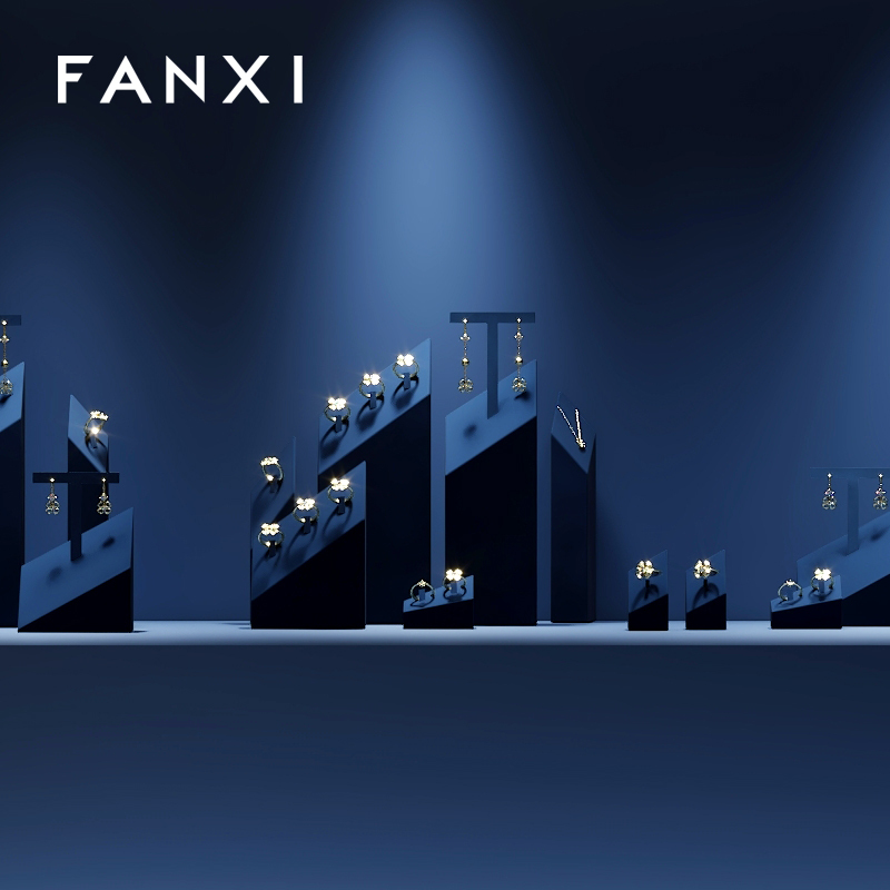 FANXI luxury blue microfiber ring holder earring display