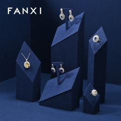 FANXI luxury blue microfiber ring holder earring display