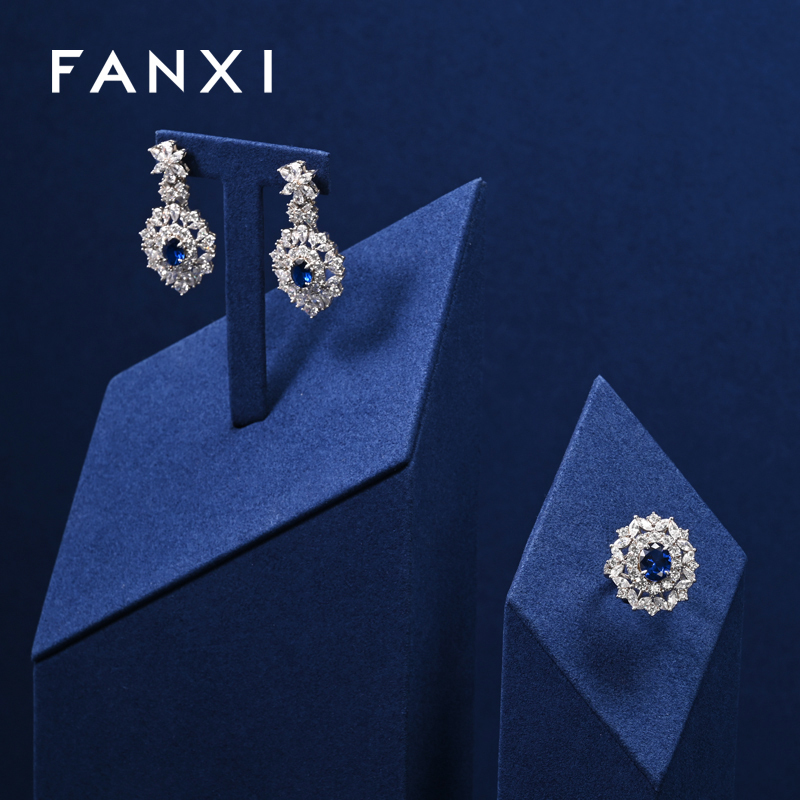 FANXI luxury blue microfiber ring holder earring display