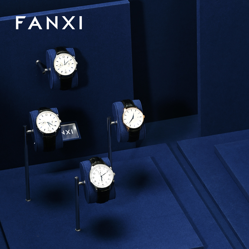 FANXI custom Blue Microfiber and metal wrist watch display stand