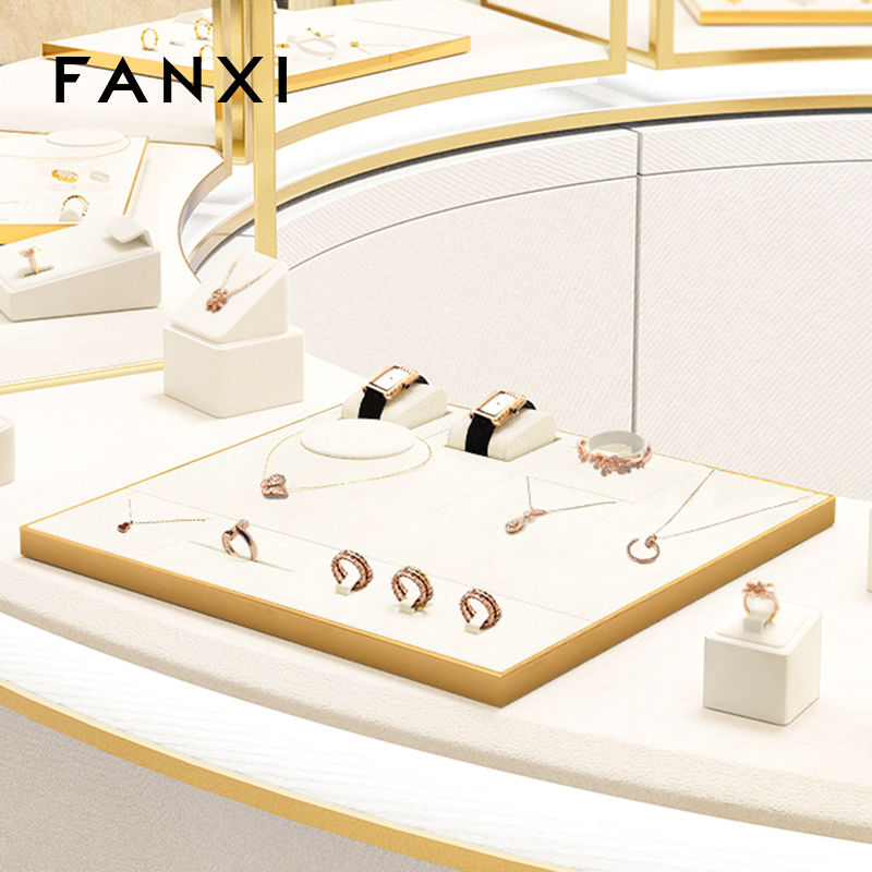 FANXI luxury Beige Microfiber metal Jewelry display set series