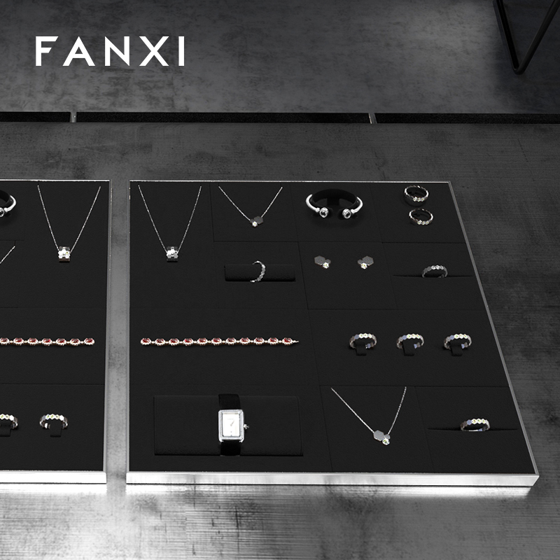 FANXI with logo Black Microfiber metal Jewelry display set series