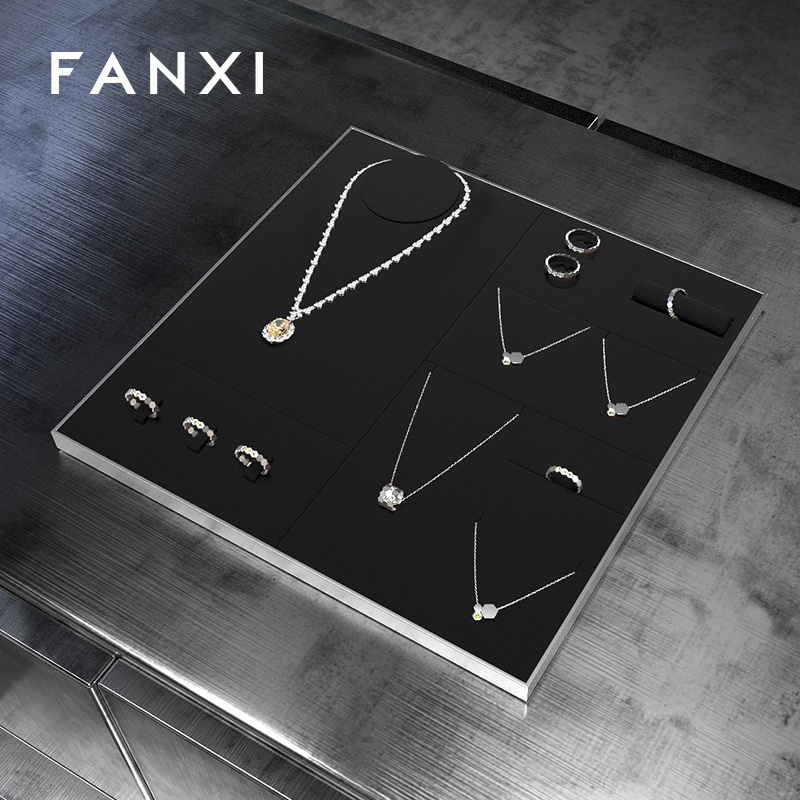 FANXI with logo Black Microfiber metal Jewelry display set series