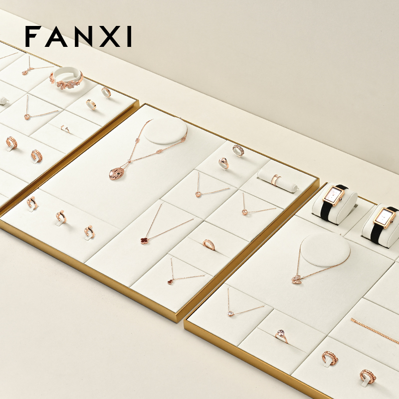 FANXI luxury Beige Microfiber metal Jewelry display set series