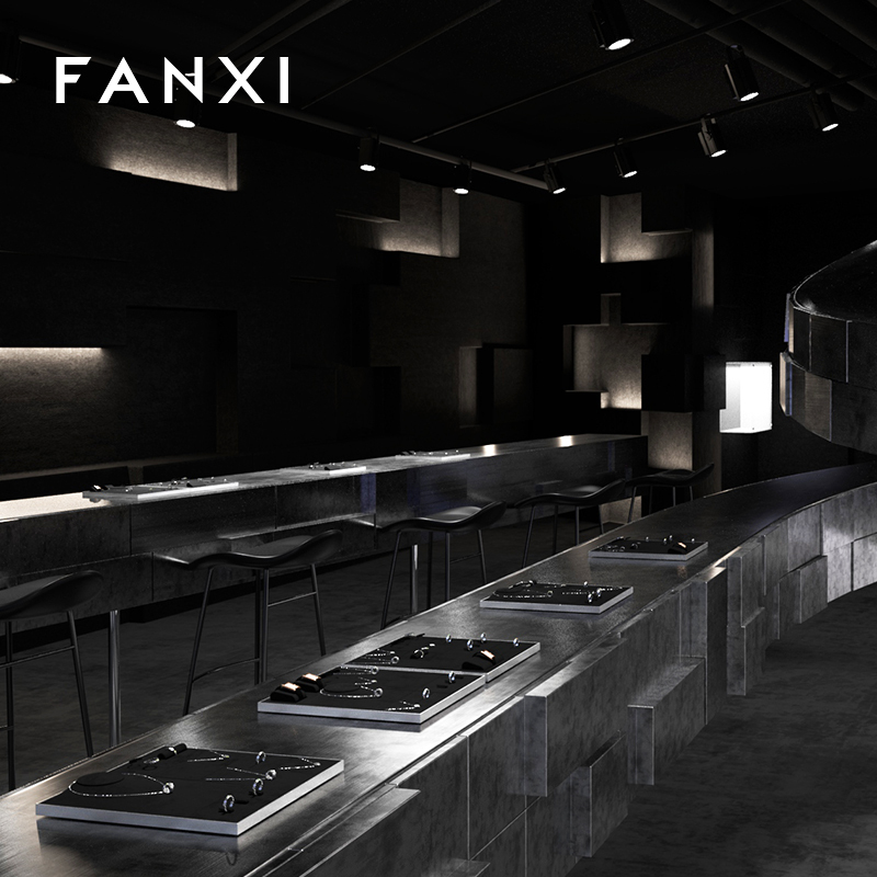 FANXI with logo Black Microfiber metal Jewelry display set series