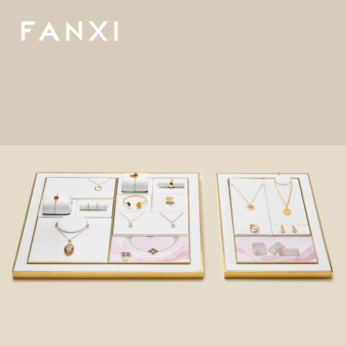 FANXI high end White PU leather metal luxury jewellery display