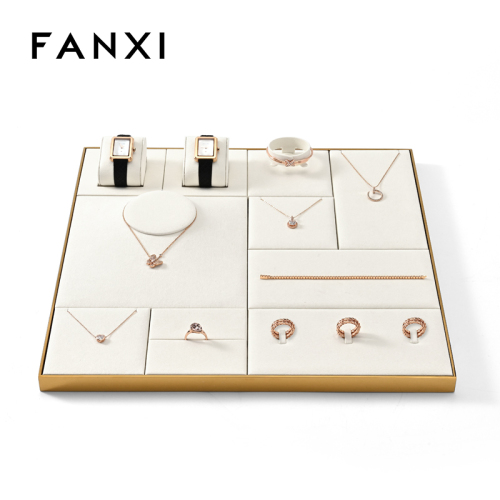 FANXI luxury Beige Microfiber metal Jewelry display set series