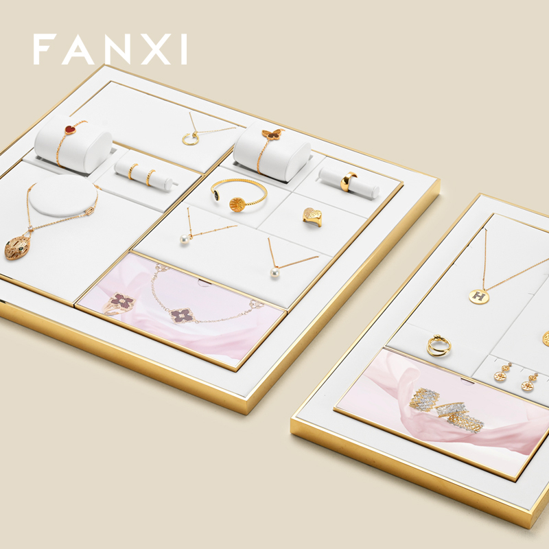 FANXI high end White PU leather metal luxury jewellery display