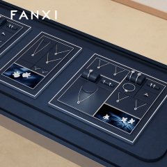 FANXI high end Blue Leather metal jewelry display stand set