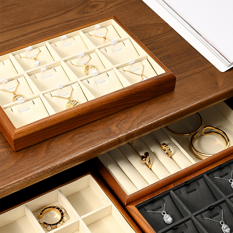 FANXI high quality Burlywood Microfiber solid wood jewelry display tray