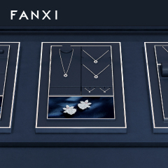 FANXI high end Blue Leather metal jewelry display stand set