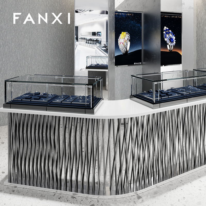 FANXI Blue Leather metal luxurious jewelry display