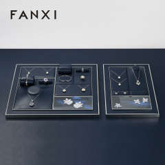 FANXI high end Blue Leather metal jewelry display stand set