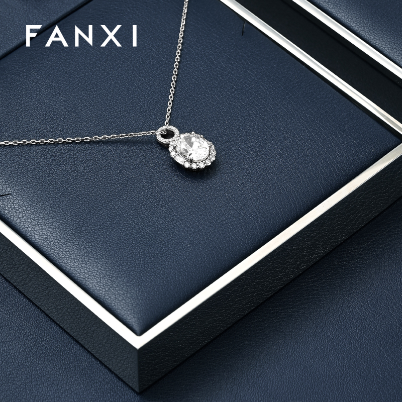 FANXI Blue Leather metal luxurious jewelry display