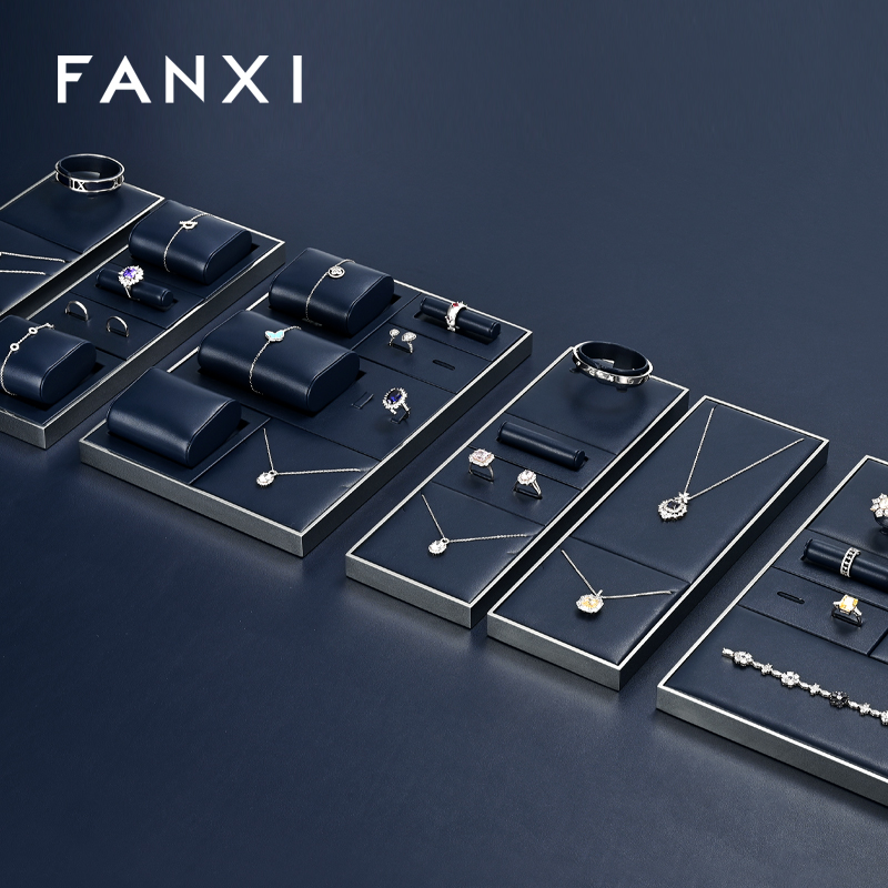 FANXI Blue Leather metal luxurious jewelry display