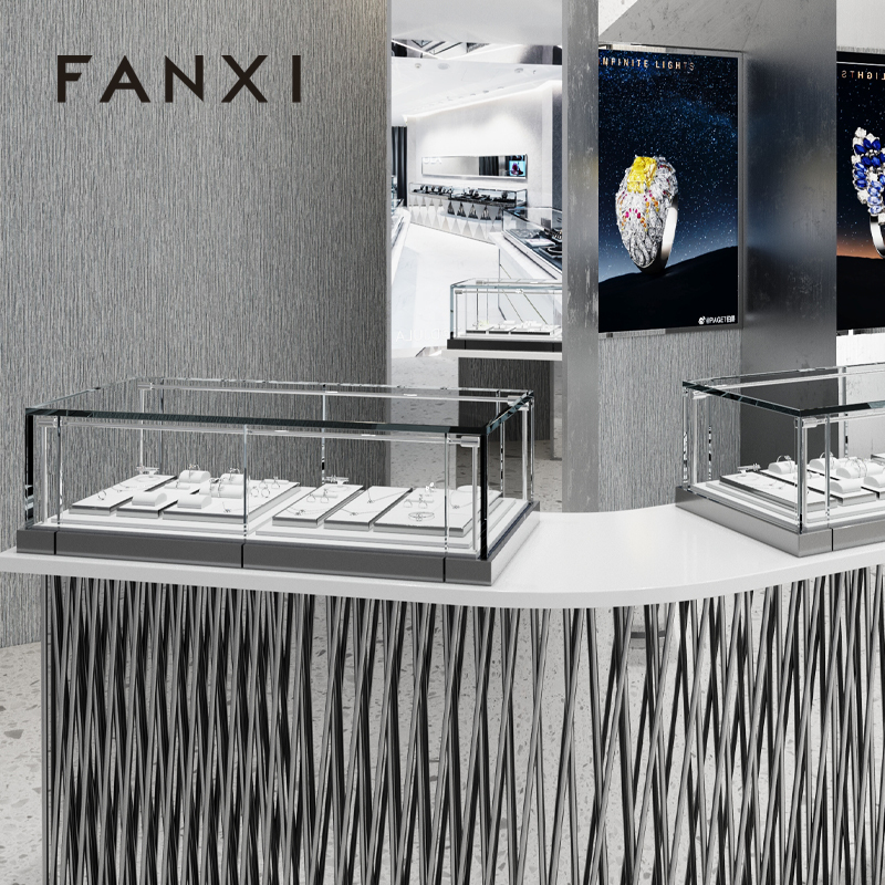 FANXI White Leather metal luxury jewelry display set