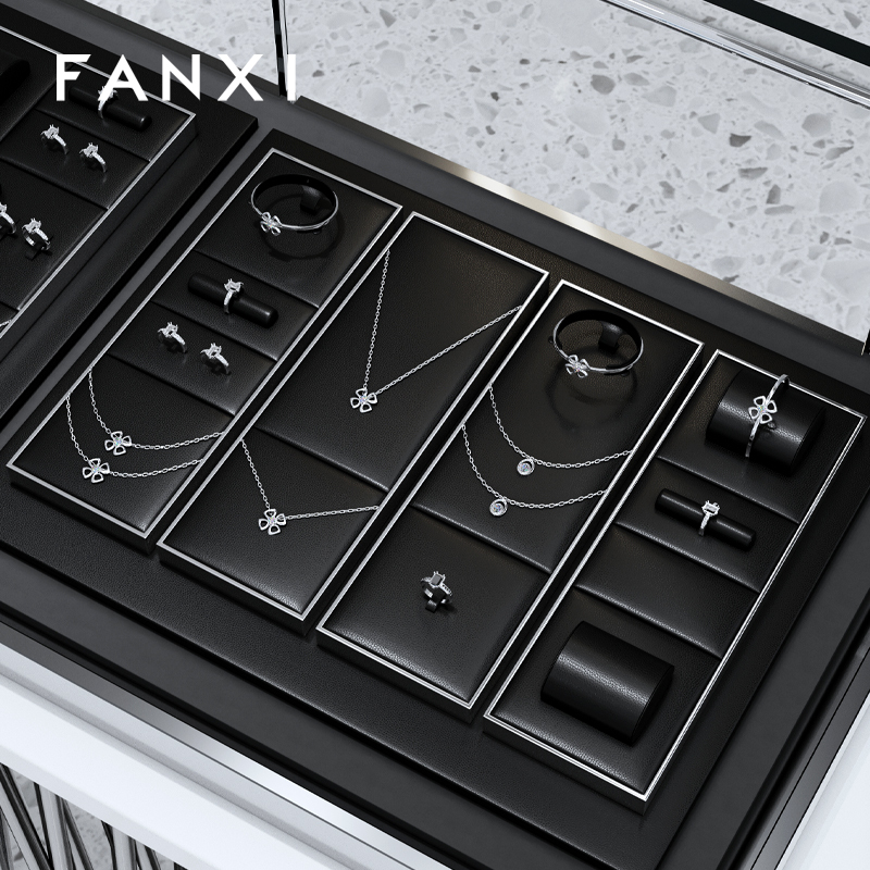 FANXI factory Black Leather metal jewelry presentation