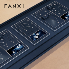 FANXI high end Blue Leather metal jewelry display stand set