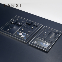 FANXI high end Blue Leather metal jewelry display stand set