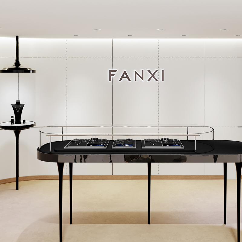 FANXI Black Leather metal luxurious jewelry display