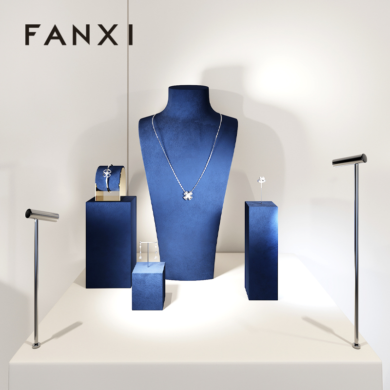 FANXI new arrival Blue Microfiber luxury jewellery display