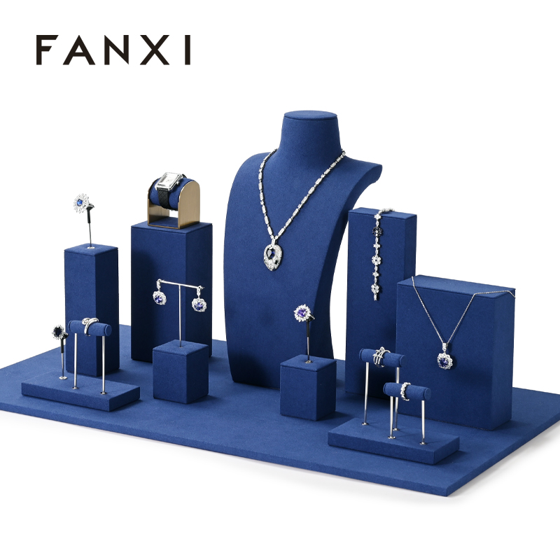 FANXI new arrival Blue Microfiber luxury jewellery display