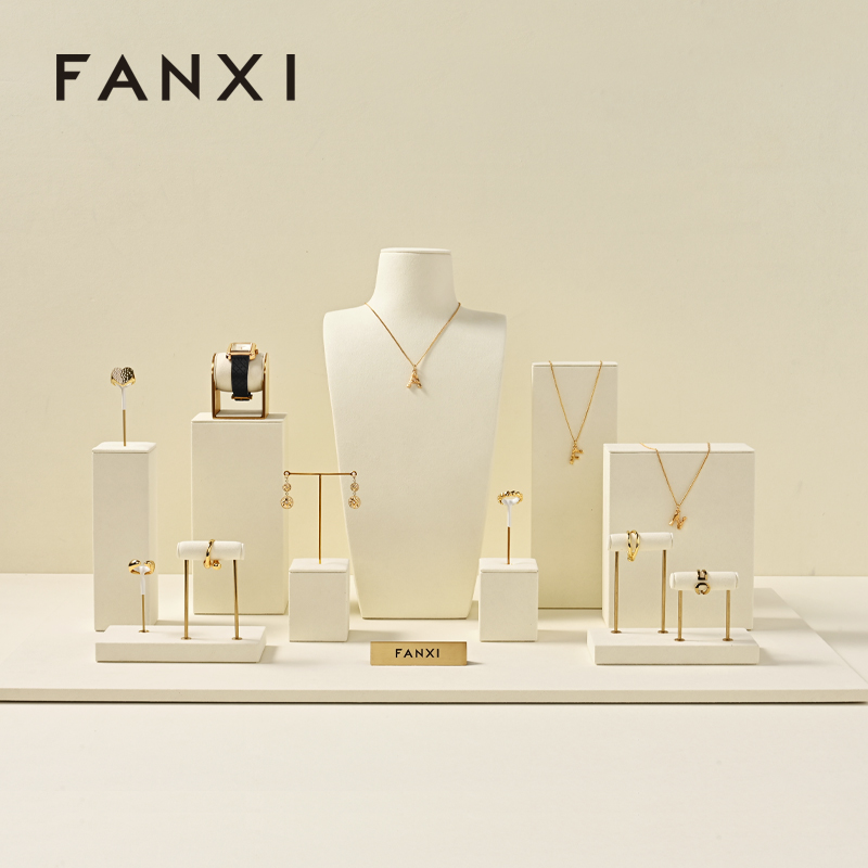 FANXI new arrival Beige Microfiber luxury jewellery display