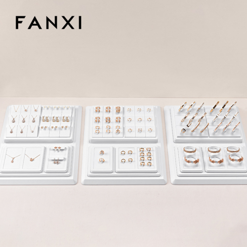 FANXI high quality White PU leather Jewelry ring display