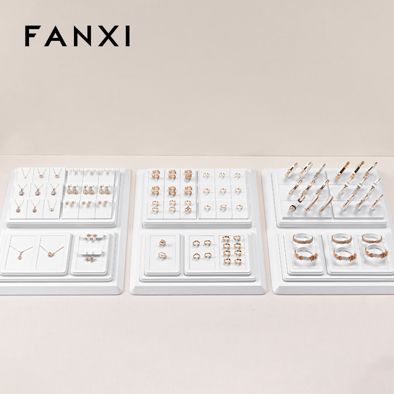 FANXI high quality White PU leather Jewelry ring display