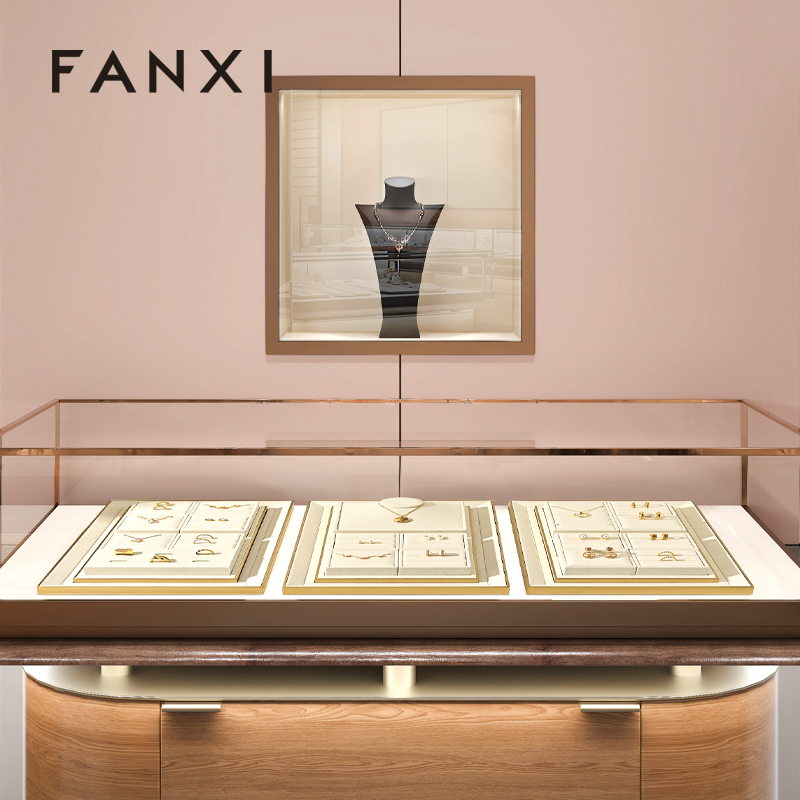 FANXI fashion Beige Metal jewelry display tray stackable