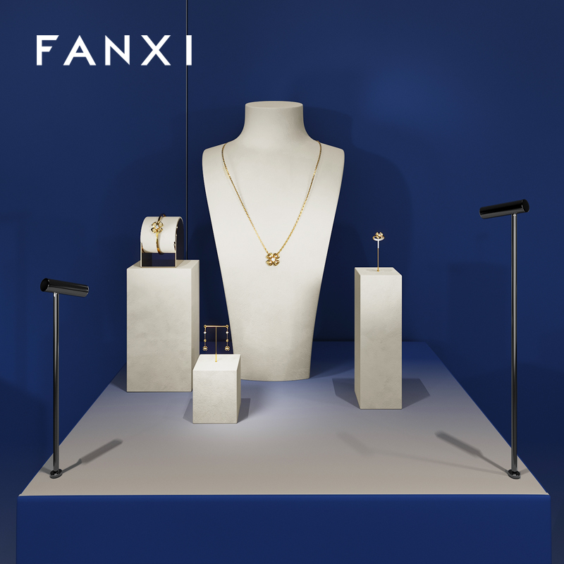 FANXI new arrival Beige Microfiber luxury jewellery display