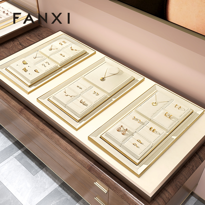 FANXI fashion Beige Metal jewelry display tray stackable