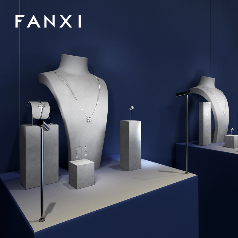 FANXI new arrival Gray Microfiber luxury jewellery display