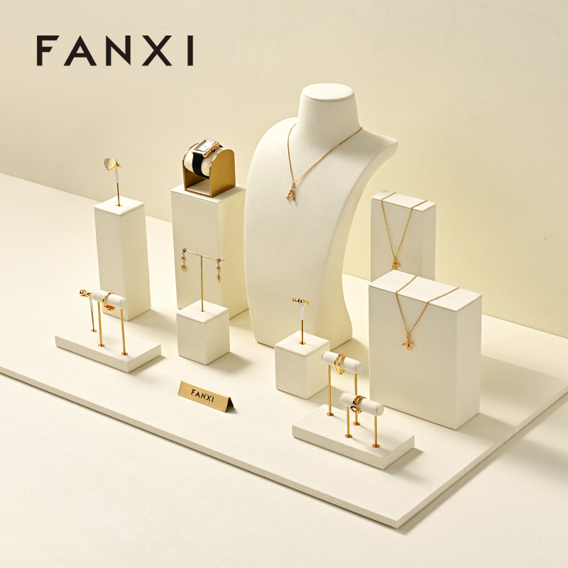 FANXI new arrival Beige Microfiber luxury jewellery display