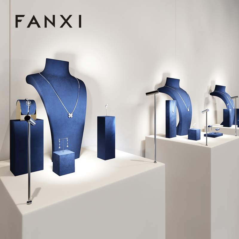 FANXI new arrival Blue Microfiber luxury jewellery display