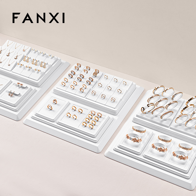 FANXI high quality White PU leather Jewelry ring display