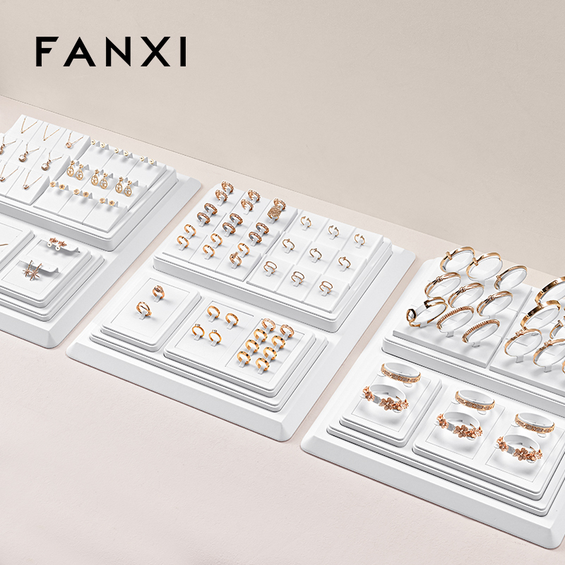 FANXI high quality White PU leather Jewelry ring display